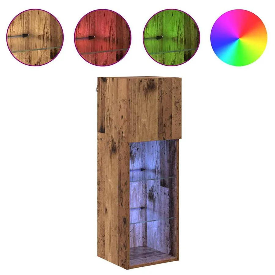 Meubles TV muraux avec LED 2 pcs Bois ancien 30,5 x 30 x 90 cm - 4