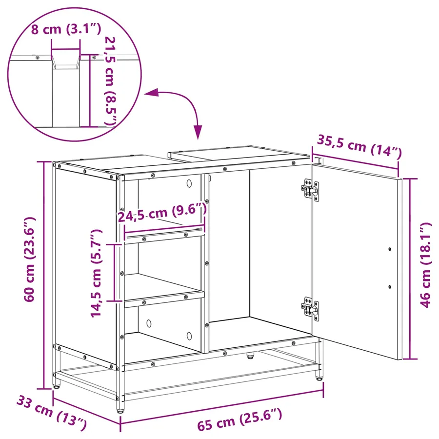 Cabinet de salle de bain Chêne artisanal 65 x 33 x 60 cm - 16