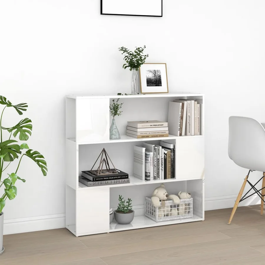 Bibliothèque/Séparateur de pièce Blanc brillant 100x24x94 cm - 3