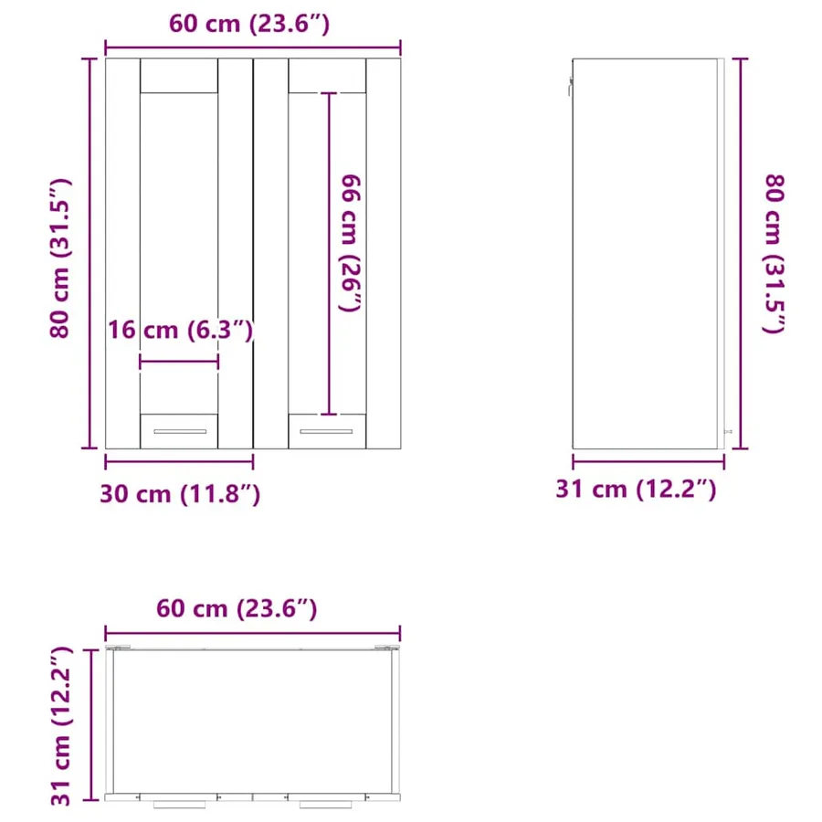 Armoire suspendue Chêne noir 60 x 31 x 80 cm Bois d'ingénierie - 12