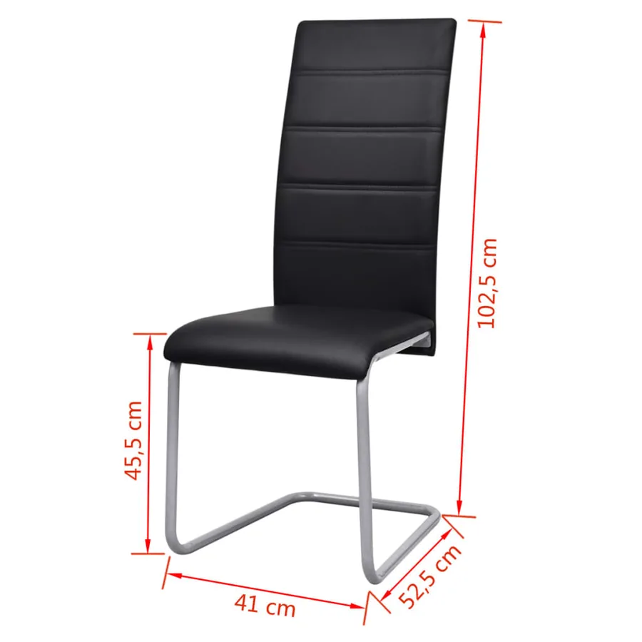 Chaises à manger cantilever lot de 4 noir similicuir - 8