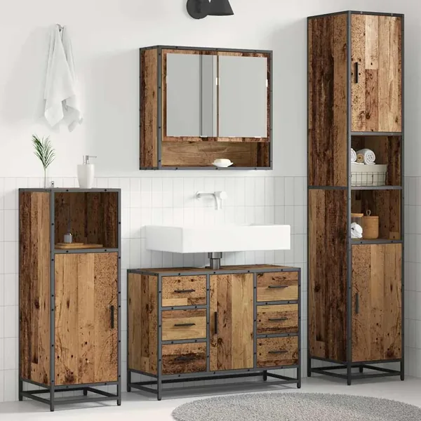 Ensemble de mobilier de salle de bain 3 pcs Bois Ancien