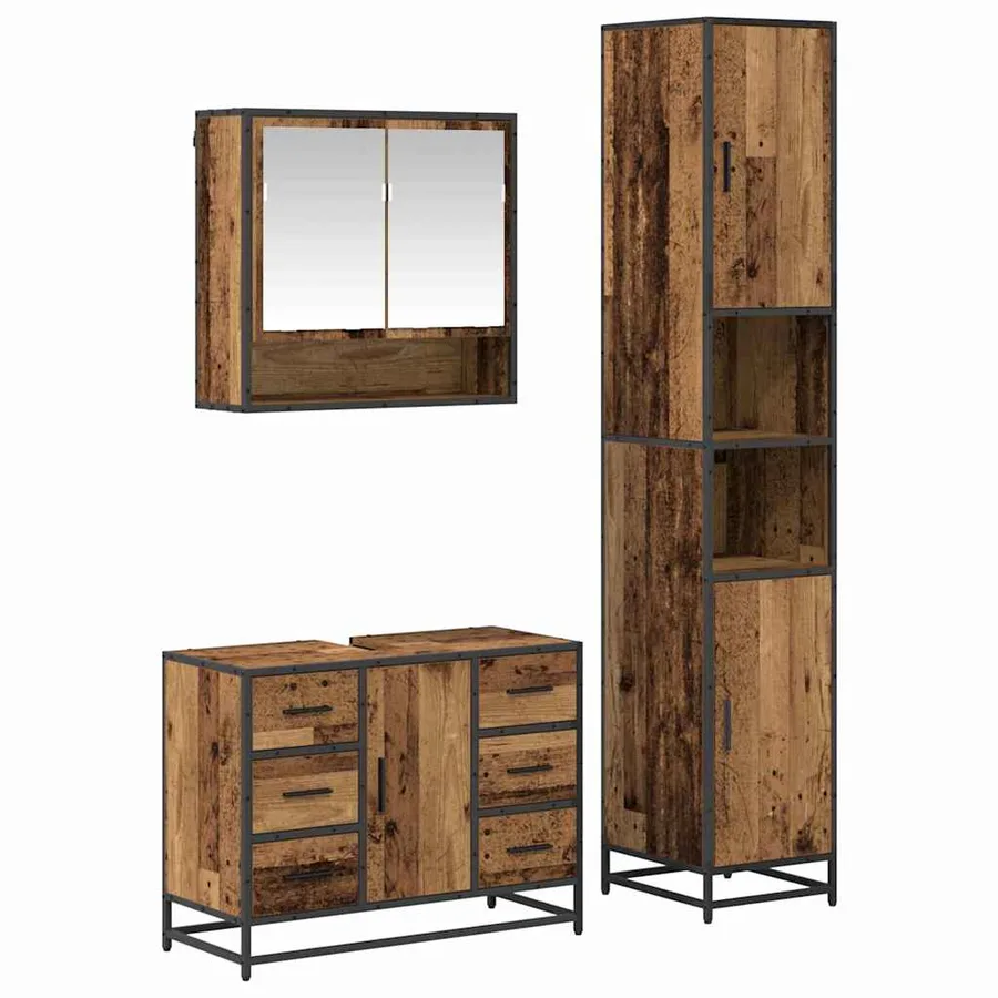 Ensemble de mobilier de salle de bain 3 pcs Bois Ancien - 2