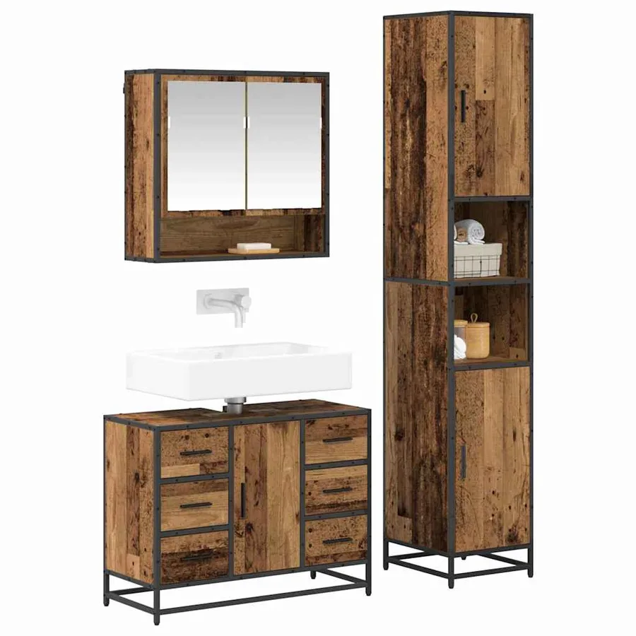 Ensemble de mobilier de salle de bain 3 pcs Bois Ancien - 3