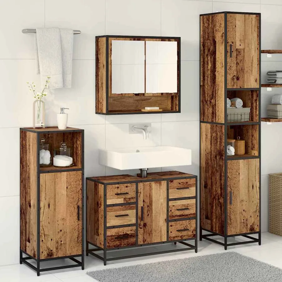 Ensemble de mobilier de salle de bain 3 pcs Bois Ancien - 4