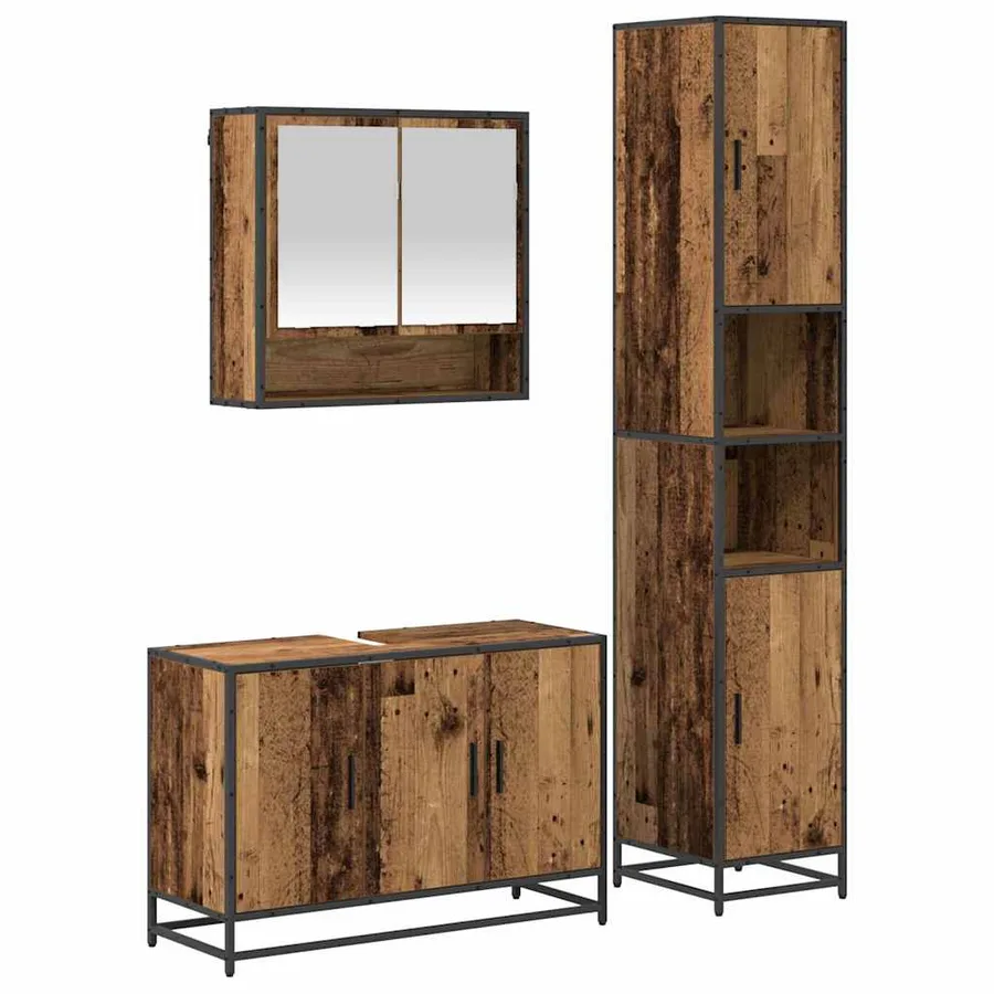 Ensemble de mobilier de salle de bain 3 pcs Bois Ancien - 2