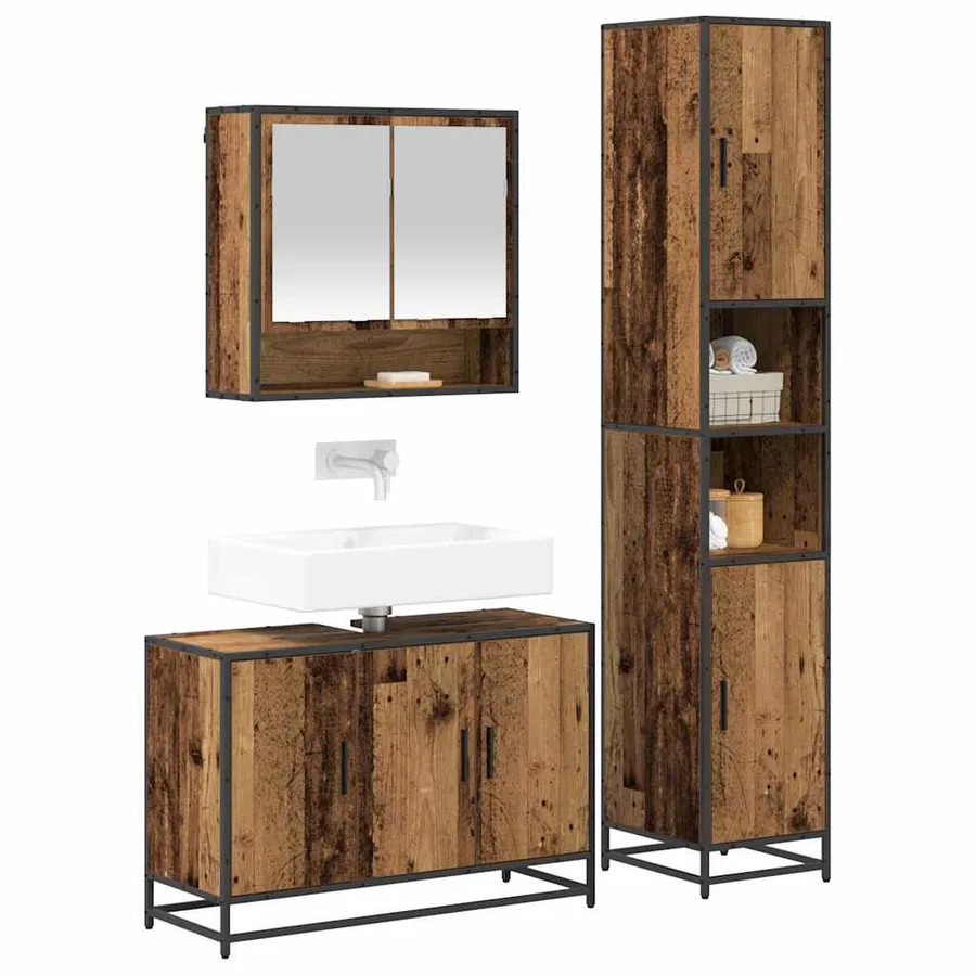Ensemble de mobilier de salle de bain 3 pcs Bois Ancien - 3