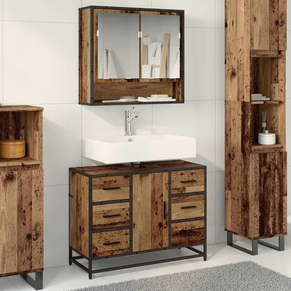 Ensemble de mobilier de salle de bain 2 pcs Bois Ancien