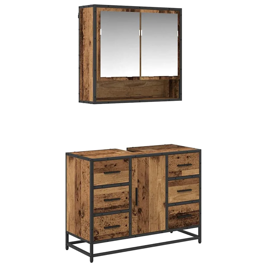 Ensemble de mobilier de salle de bain 2 pcs Bois Ancien - 2