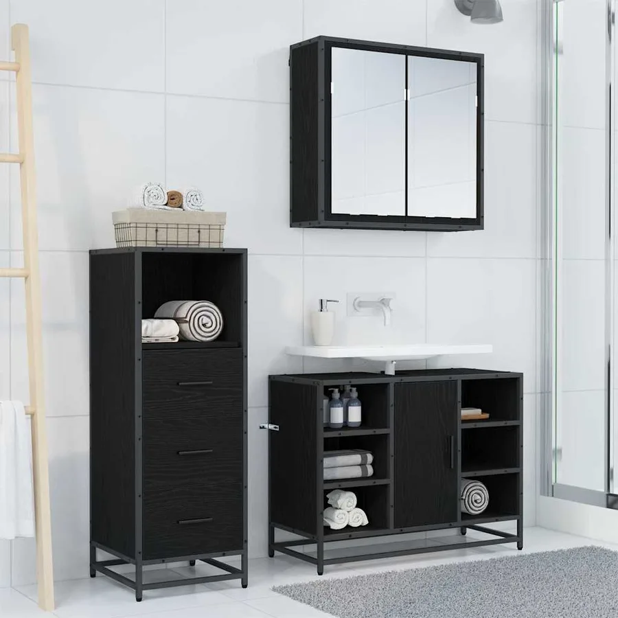 Ensemble de mobilier de salle de bain 3 pcs Bois Ancien - 4