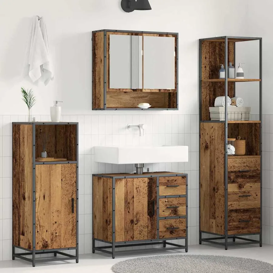 Ensemble de mobilier de salle de bain 3 pcs Bois Ancien
