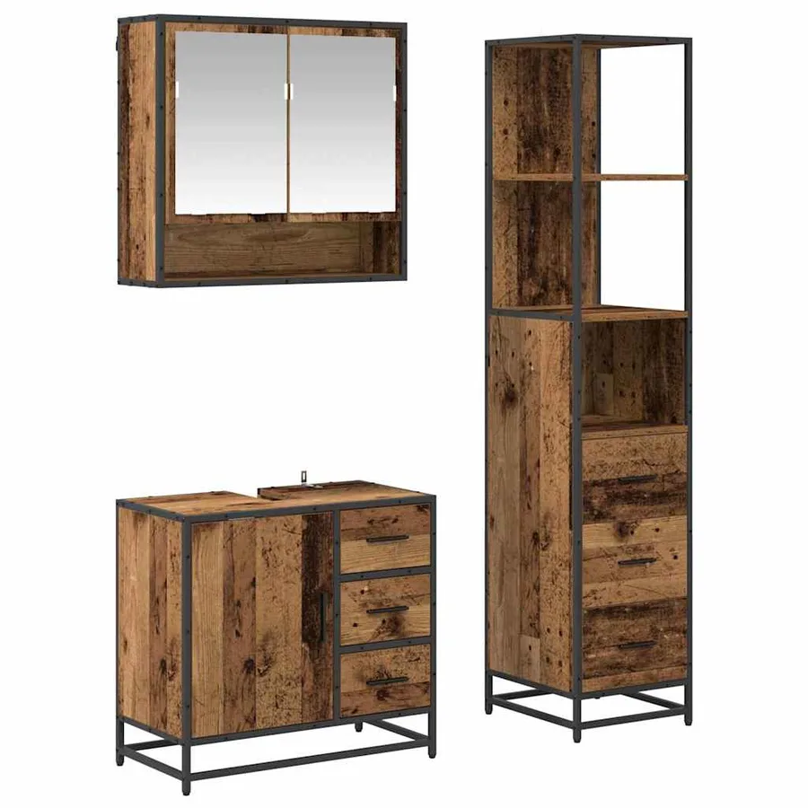 Ensemble de mobilier de salle de bain 3 pcs Bois Ancien - 2