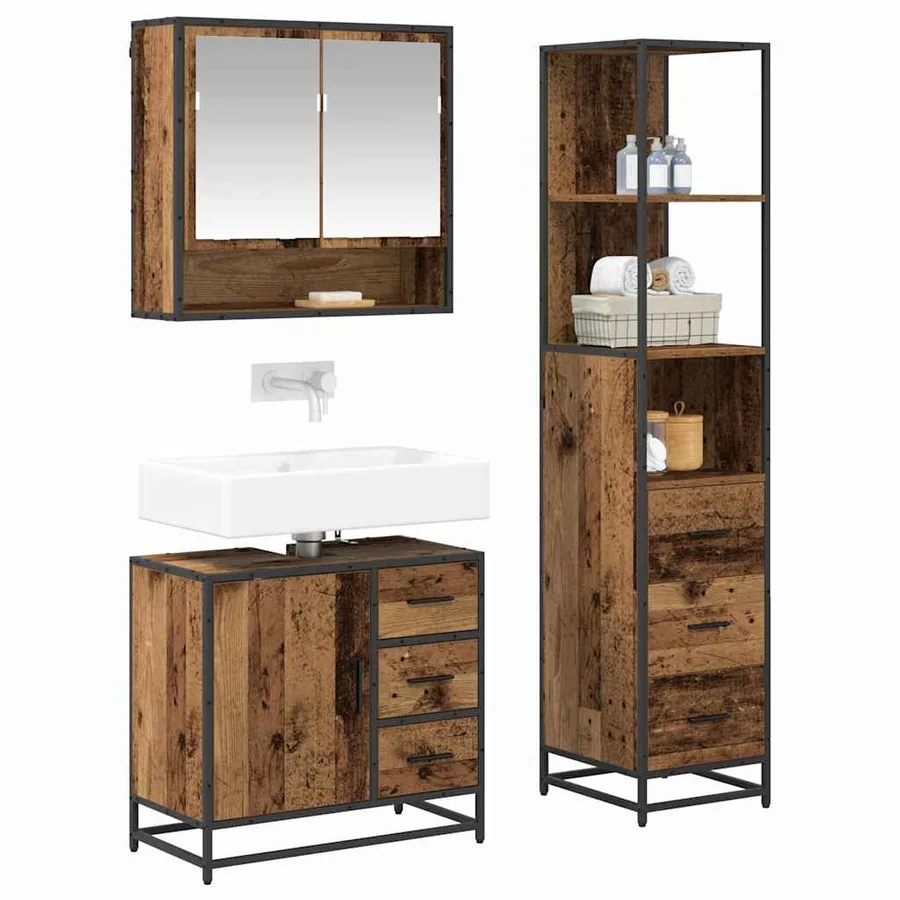 Ensemble de mobilier de salle de bain 3 pcs Bois Ancien - 3