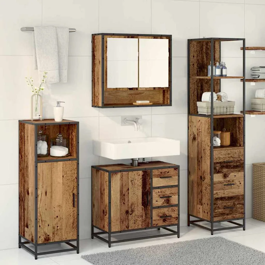 Ensemble de mobilier de salle de bain 3 pcs Bois Ancien - 4