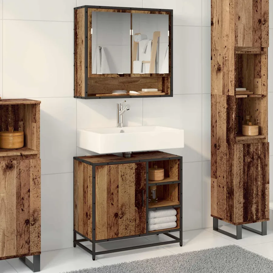 Ensemble de mobilier de salle de bain 2 pcs Bois Ancien