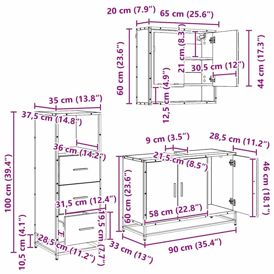 Ensemble de mobilier de salle de bain 2 pcs Bois Ancien - 20