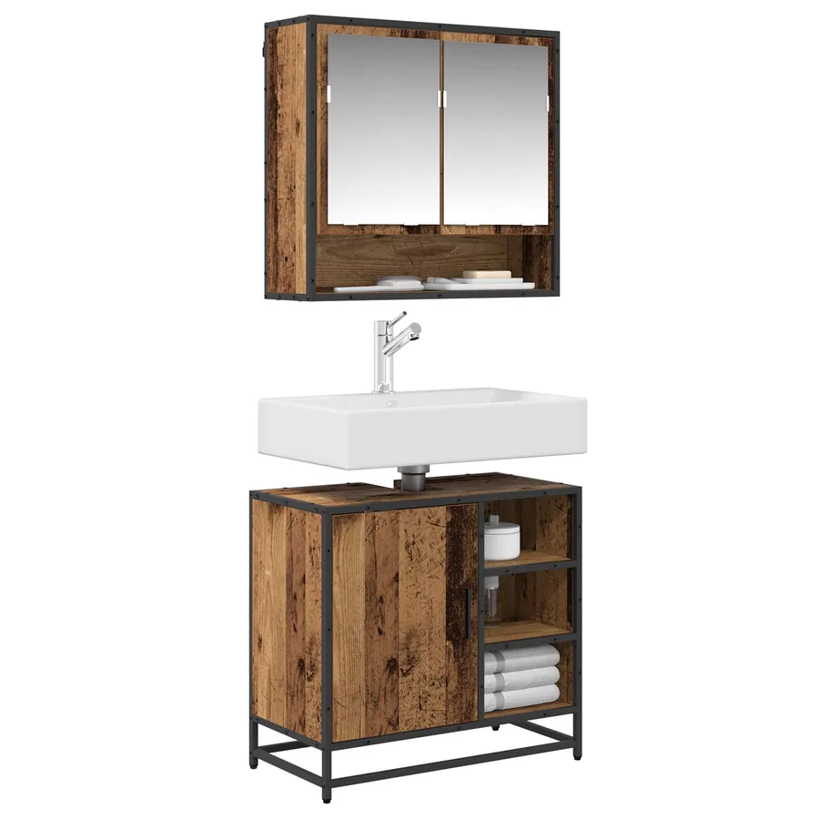 Ensemble de mobilier de salle de bain 2 pcs Bois Ancien - 3