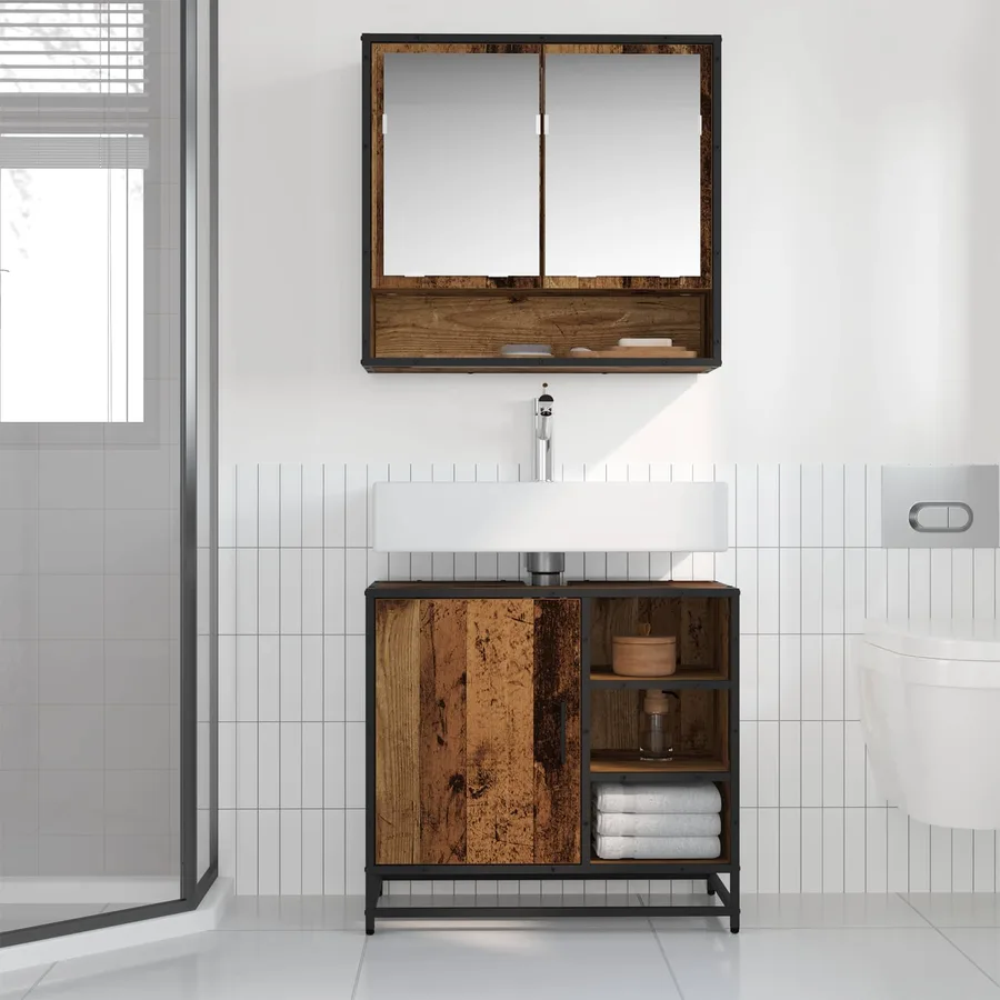 Ensemble de mobilier de salle de bain 2 pcs Bois Ancien - 4