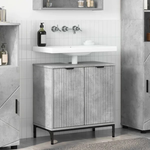 Meuble de Lavabo de Salle de Bain avec stockage Gris béton