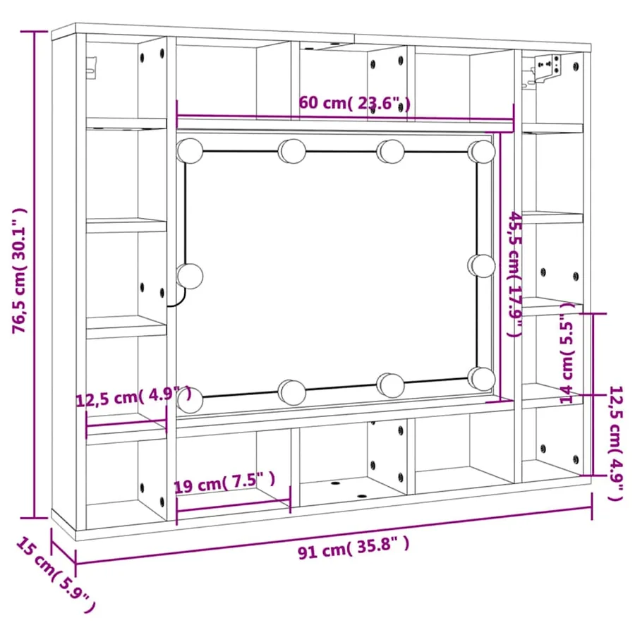 Armoire de miroir avec LED Chêne sonoma 91x15x76,5 cm - 16