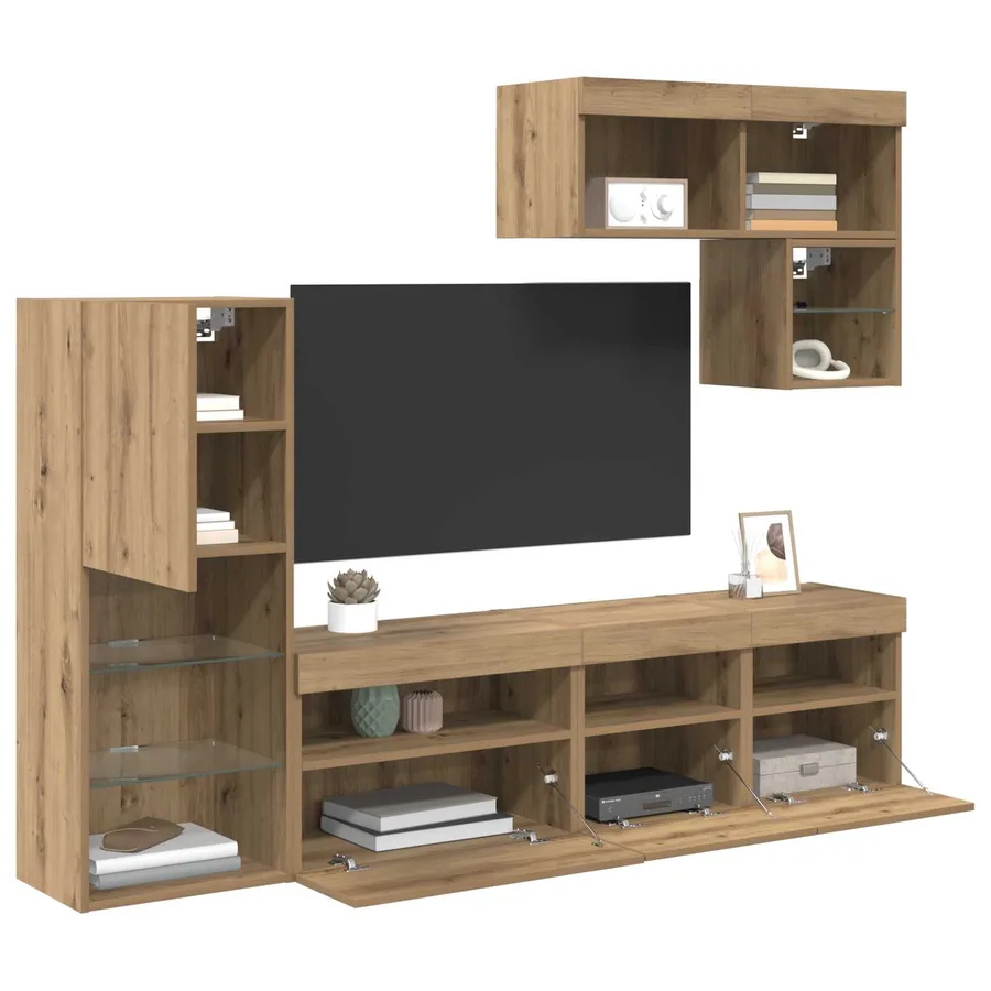 Meubles TV muraux 6 pcs Chêne artisanal Bois d'ingénierie - 3