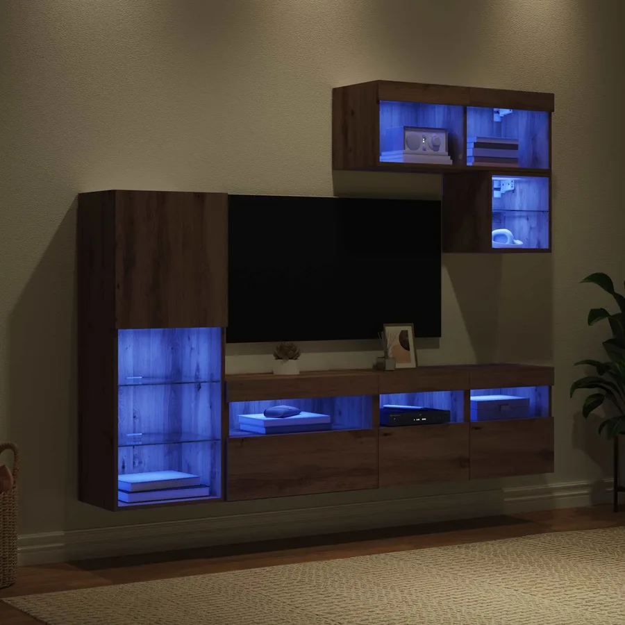 Meubles TV muraux 6 pcs Chêne artisanal Bois d'ingénierie - 5