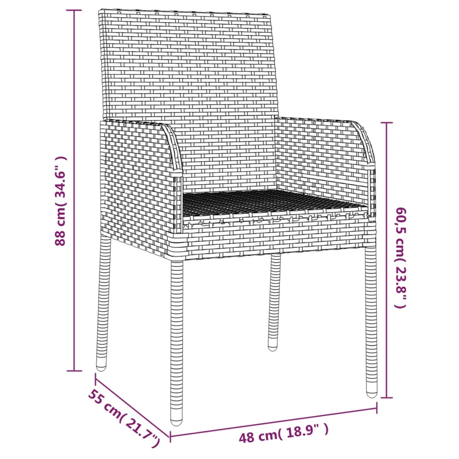 Chaises de jardin lot de 2 avec coussins Résine tressée Noir - 9