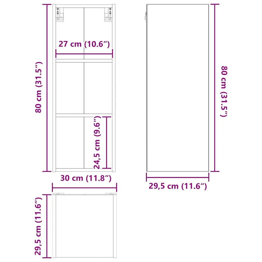 Armoire suspendue avec stockage Gris Sonoma 30 x 29,5 x 80 cm - 12