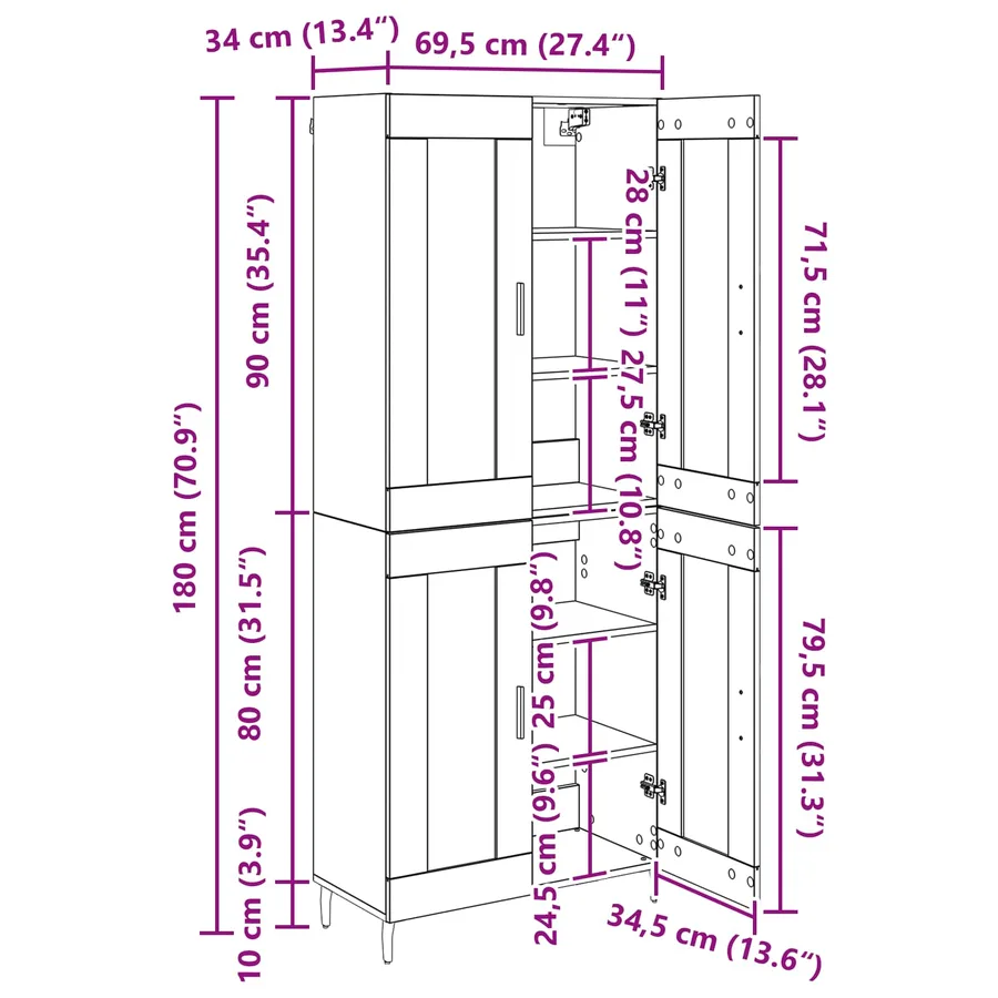 Haut Armoire 2 pcs Chêne artisanal 69,5 x 34 x 180 cm - 14