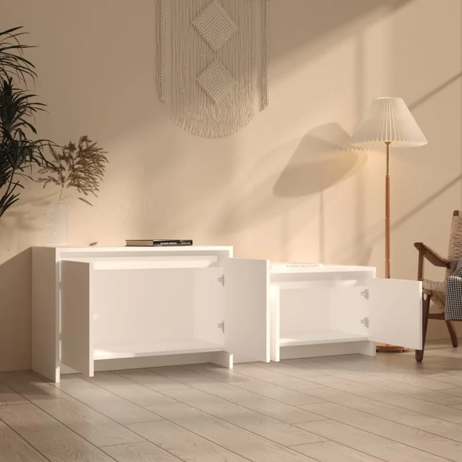 Meuble TV Blanc 146,5x35x50 cm Bois d'ingénierie - 3