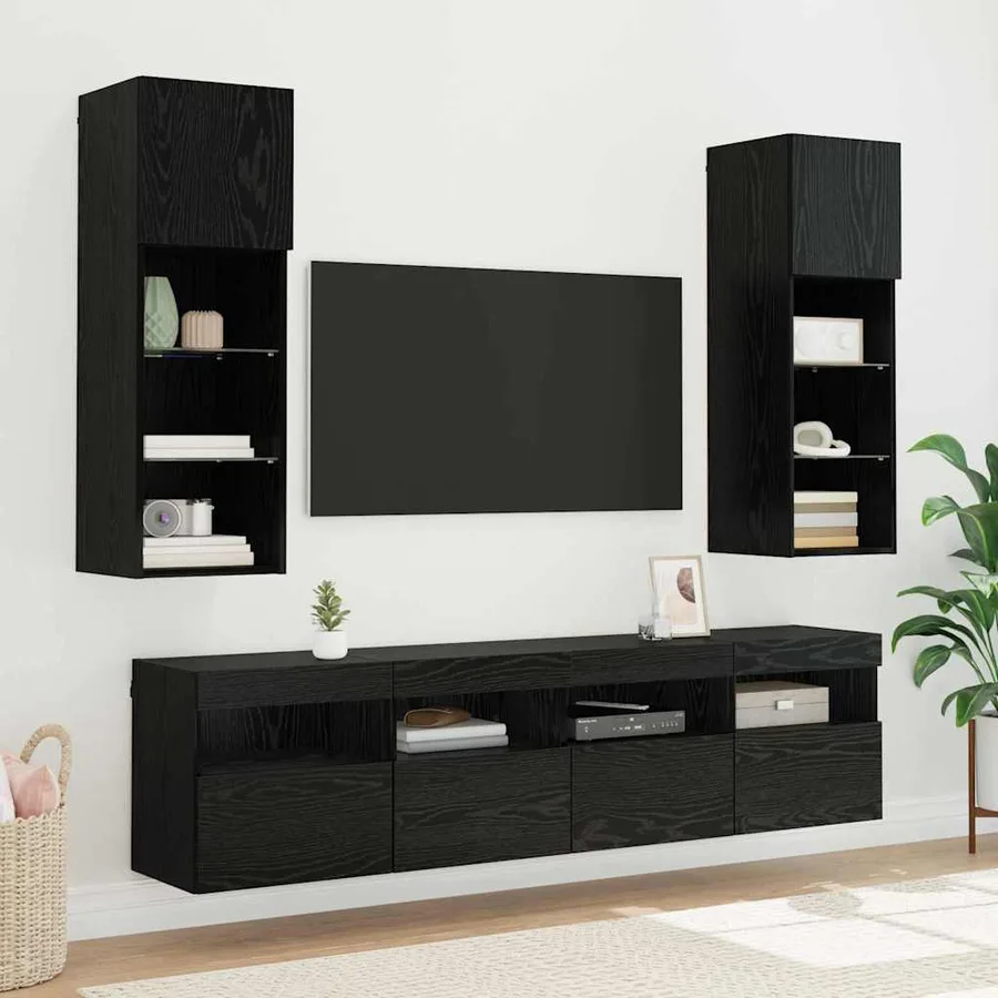 Meuble TV mural Chêne noir 40 x 30 x 40 cm Bois d'ingénierie - 6