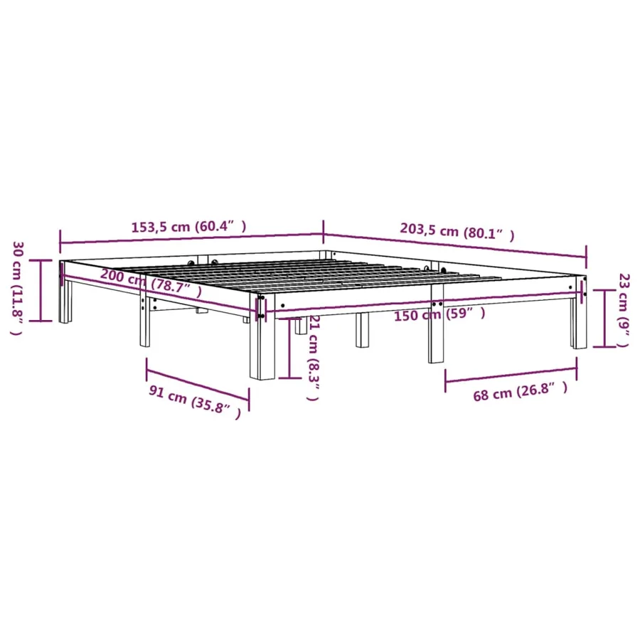 Cadre de lit sans matelas bois massif 150x200 cm - 8