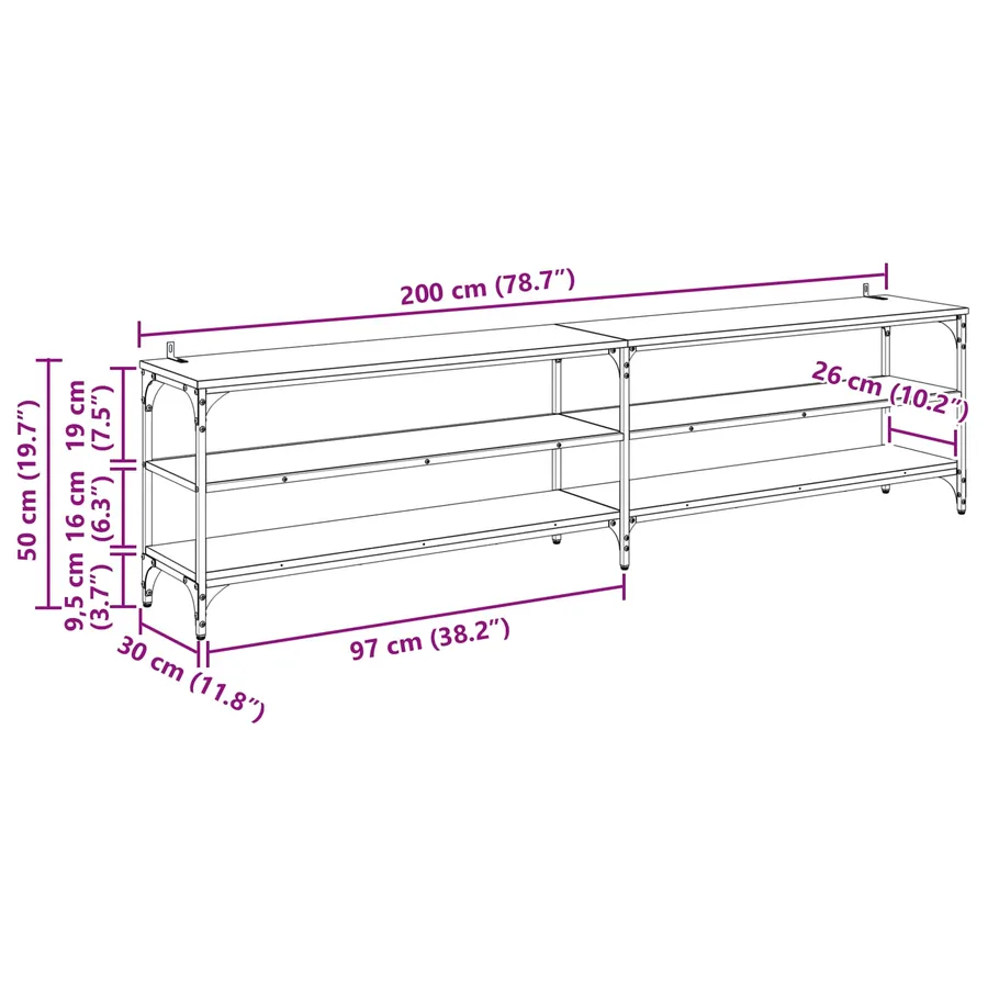 Meuble TV Bois Ancien 200 x 30 x 50 cm Bois d'ingénierie et fer - 12