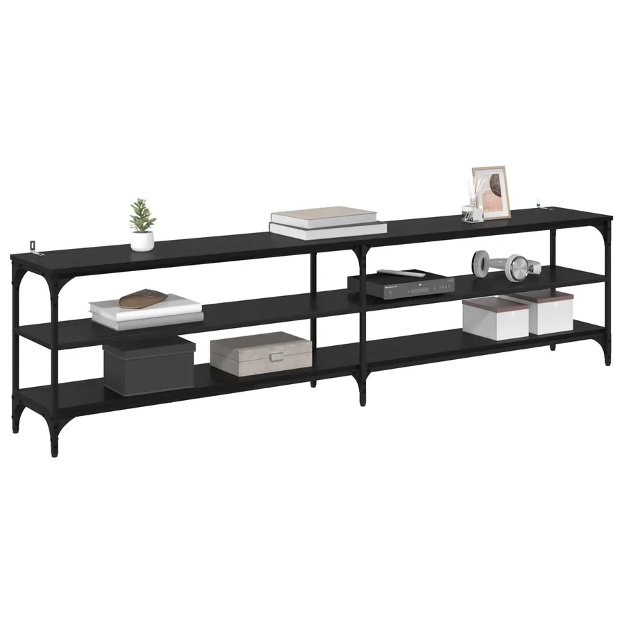 Meuble TV Chêne noir 200 x 30 x 50 cm Bois d'ingénierie et fer - 3