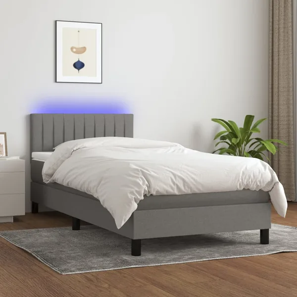Sommier à lattes de lit et matelas et LED Gris foncé 100x200 cm