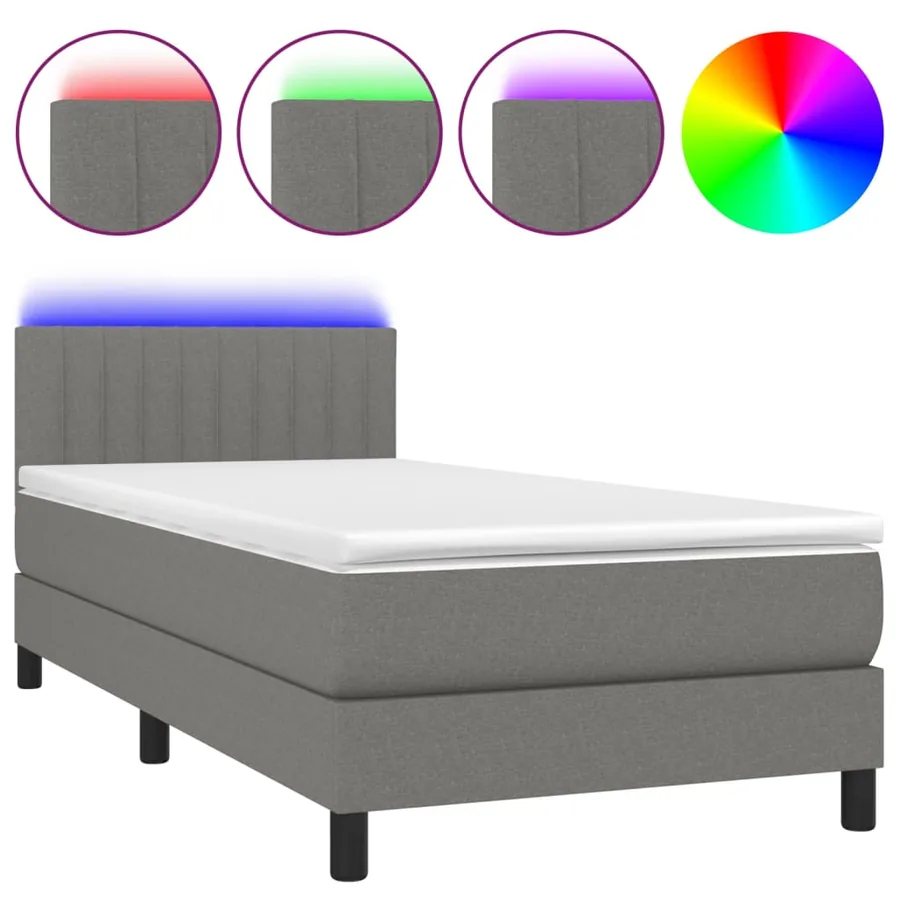 Sommier à lattes de lit et matelas et LED Gris foncé 100x200 cm - 2