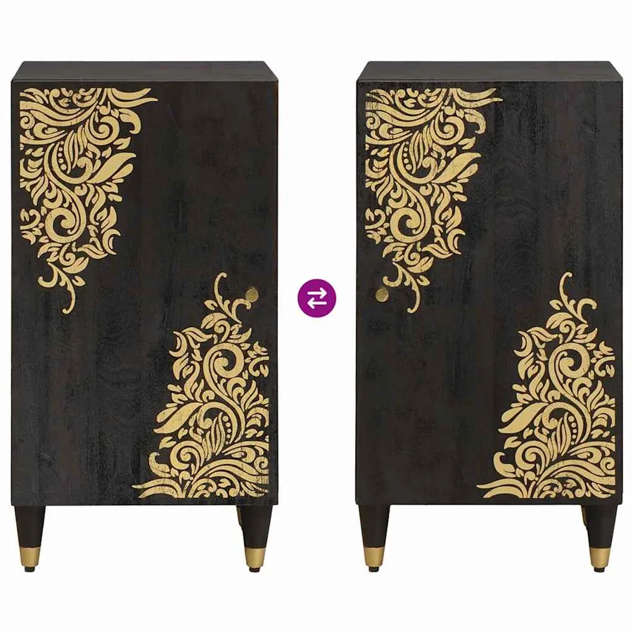 Buffet avec étagère Noir 40 x 33 x 75 cm Bois de mangue massif - 10