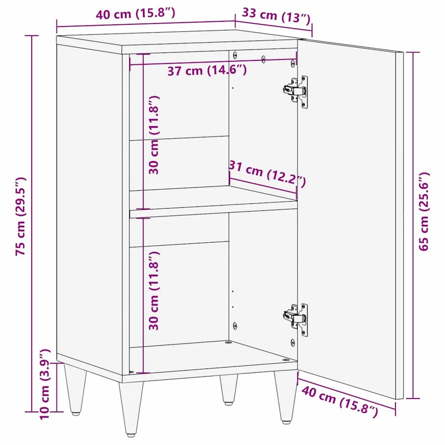 Buffet avec étagère Noir 40 x 33 x 75 cm Bois de mangue massif - 12