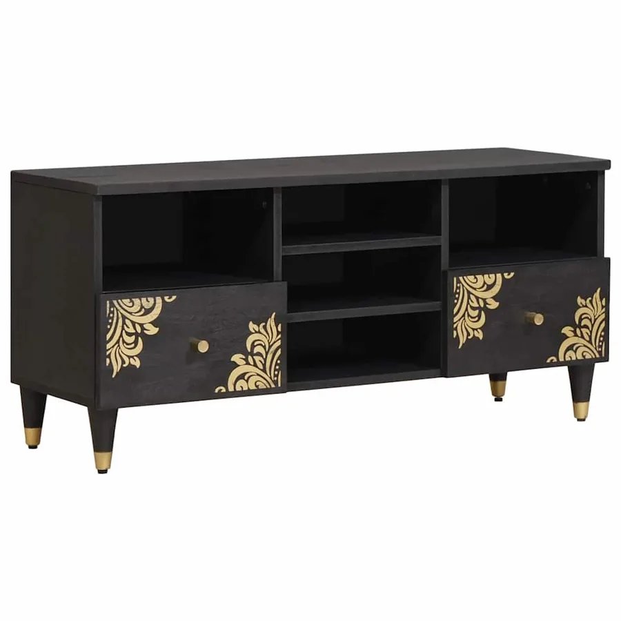 Meuble TV Noir 100 x 33 x 46 cm Bois de mangue massif