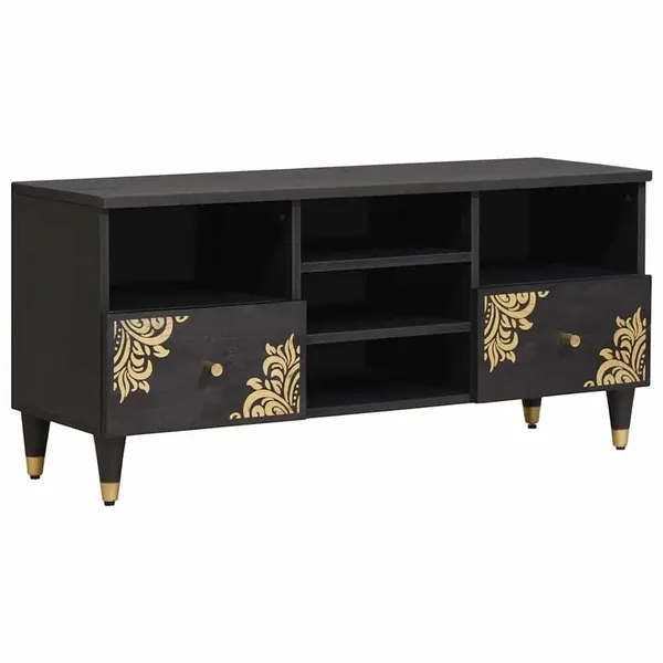Meuble TV Noir 100 x 33 x 46 cm Bois de mangue massif