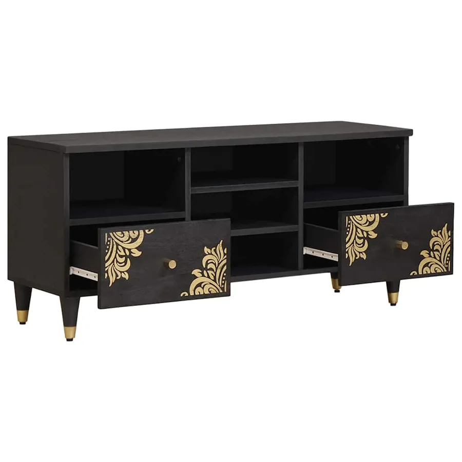 Meuble TV Noir 100 x 33 x 46 cm Bois de mangue massif - 2