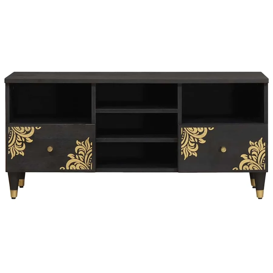 Meuble TV Noir 100 x 33 x 46 cm Bois de mangue massif - 3