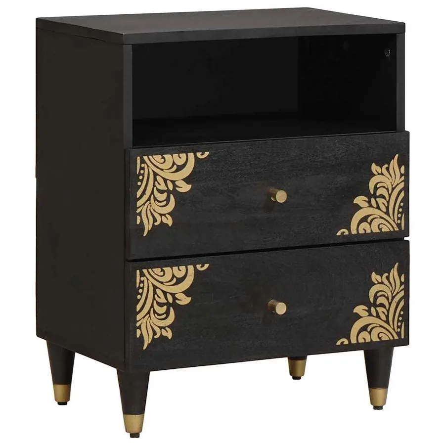 Cabinet de chevet Noir 50 x 33 x 62 cm Bois de mangue massif