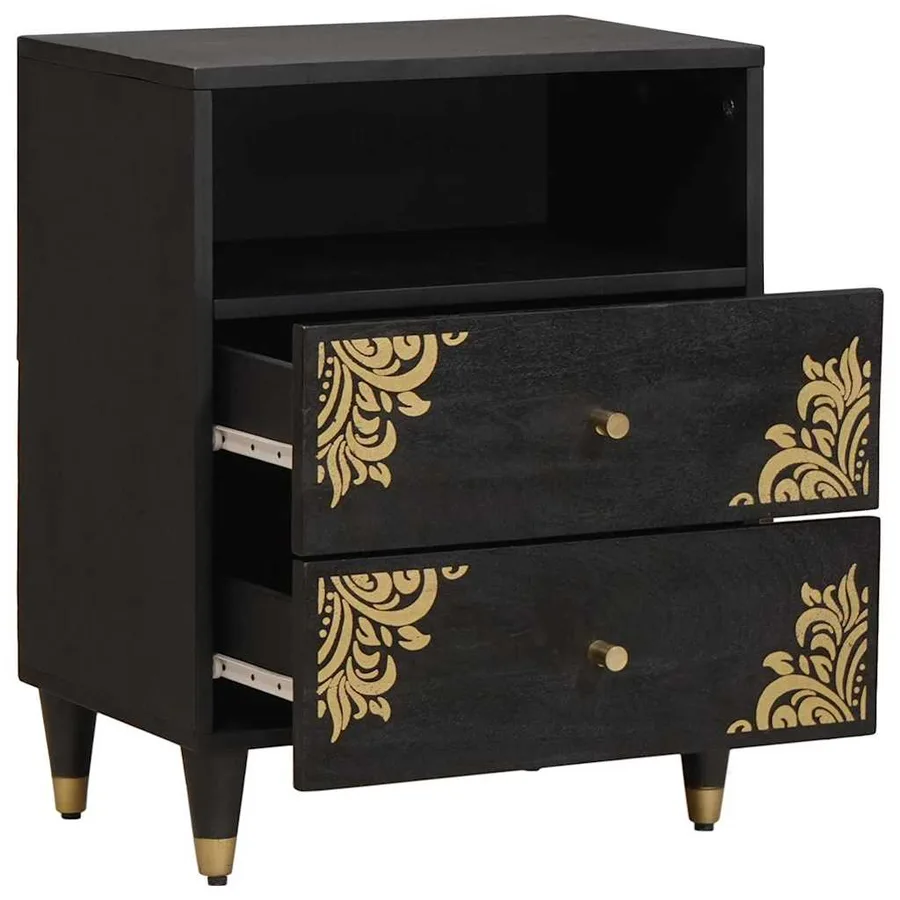 Cabinet de chevet Noir 50 x 33 x 62 cm Bois de mangue massif - 2