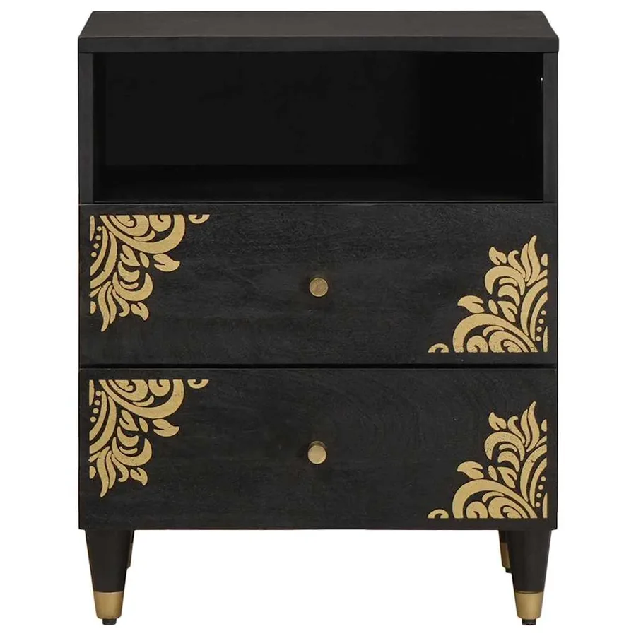 Cabinet de chevet Noir 50 x 33 x 62 cm Bois de mangue massif - 3