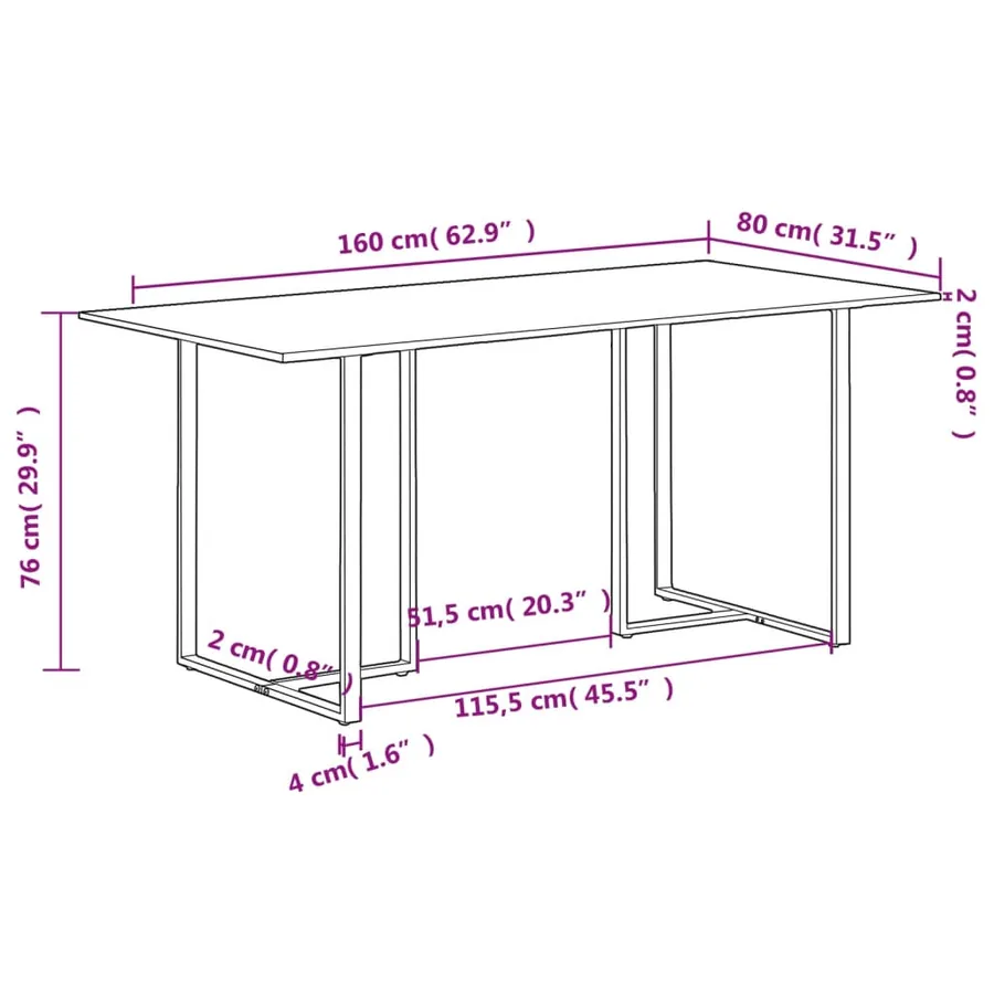 Table de salle à manger 160 cm Bois de manguier brut - 11