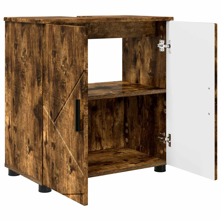 Cabinet de salle de bain avec porte Chêne fumé 61 x 35 x 64 cm - 5