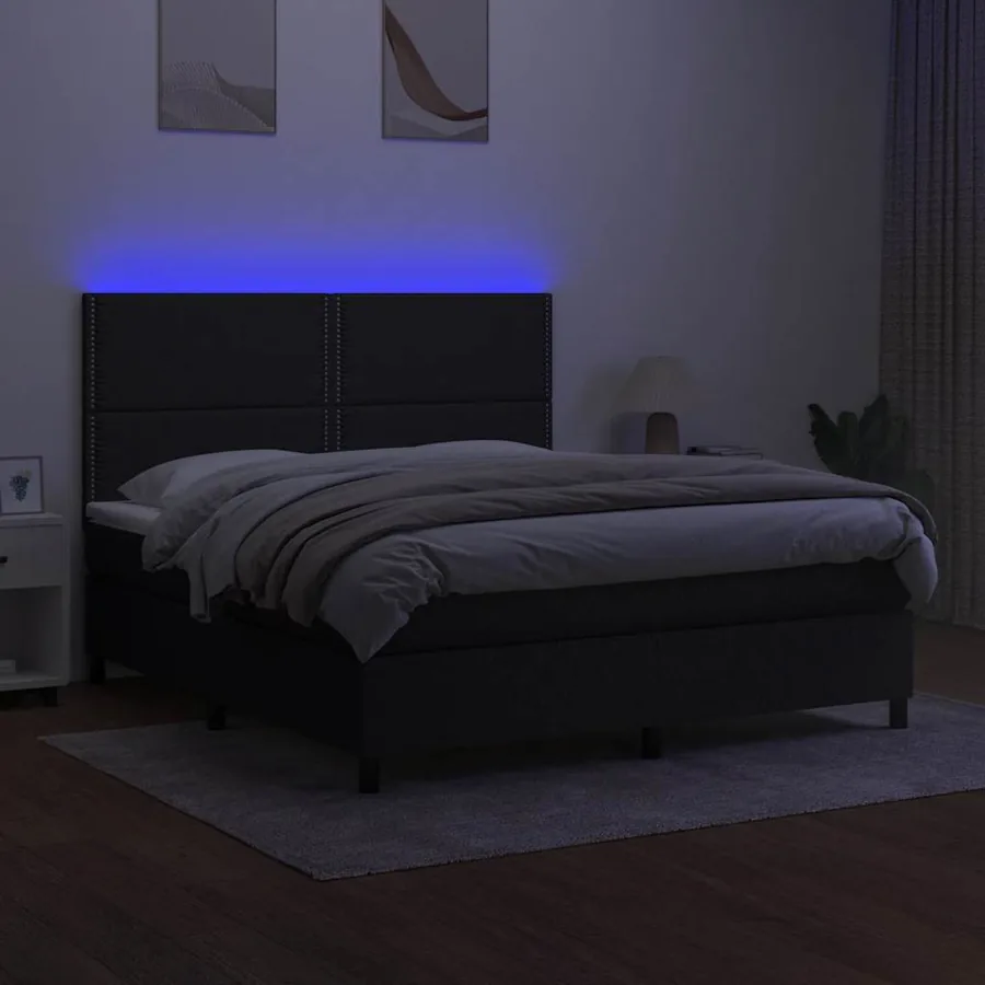 Sommier à lattes de lit et matelas et LED Noir 160x200 cm Tissu - 4