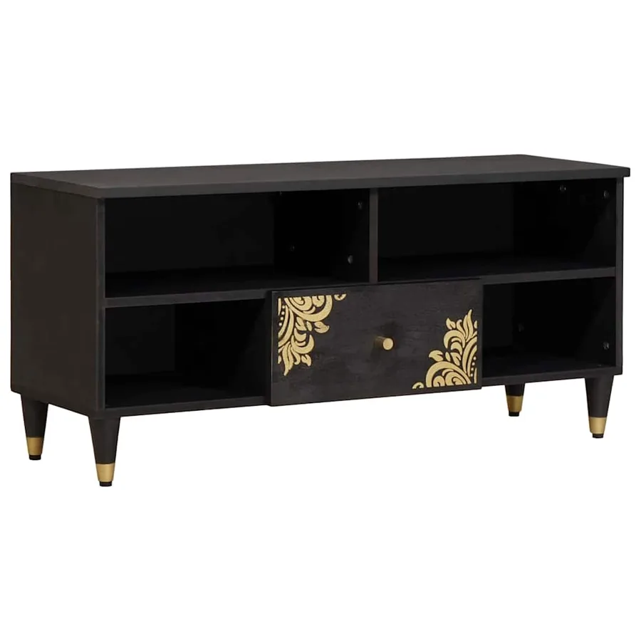 Meuble TV Noir 100 x 33 x 46 cm Bois de mangue massif