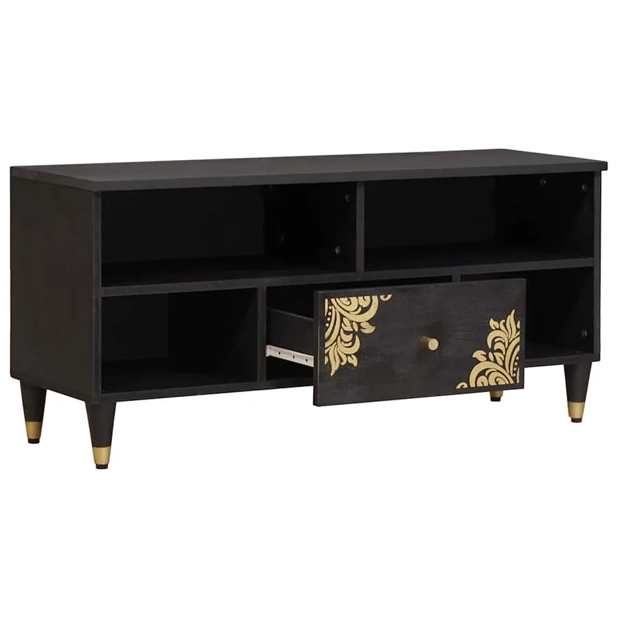 Meuble TV Noir 100 x 33 x 46 cm Bois de mangue massif - 2